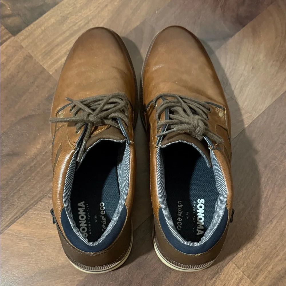 Sonoma Brown Leather Lace-Up Oxfords with Tan Trim